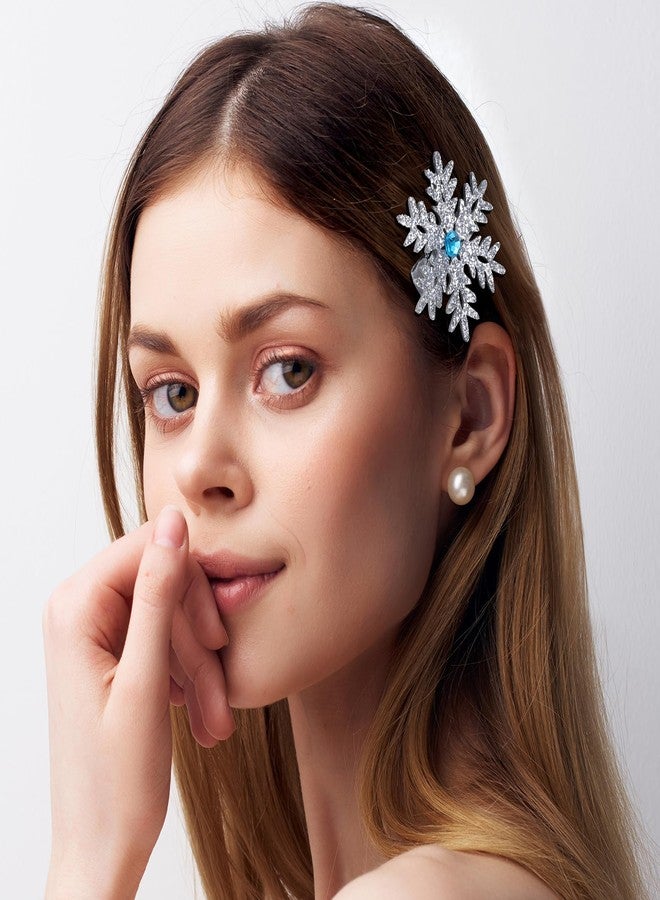 OIIKI 6pcs Large Snowflake Hair Clips, Sparkly Snowflakes Barrettes for Women, Non-Slip Clip Winter Christmas Cosplay Frozen Hair Accessories for Long Short Thin Thick Hairstyles- Blue & Silver - Image 5