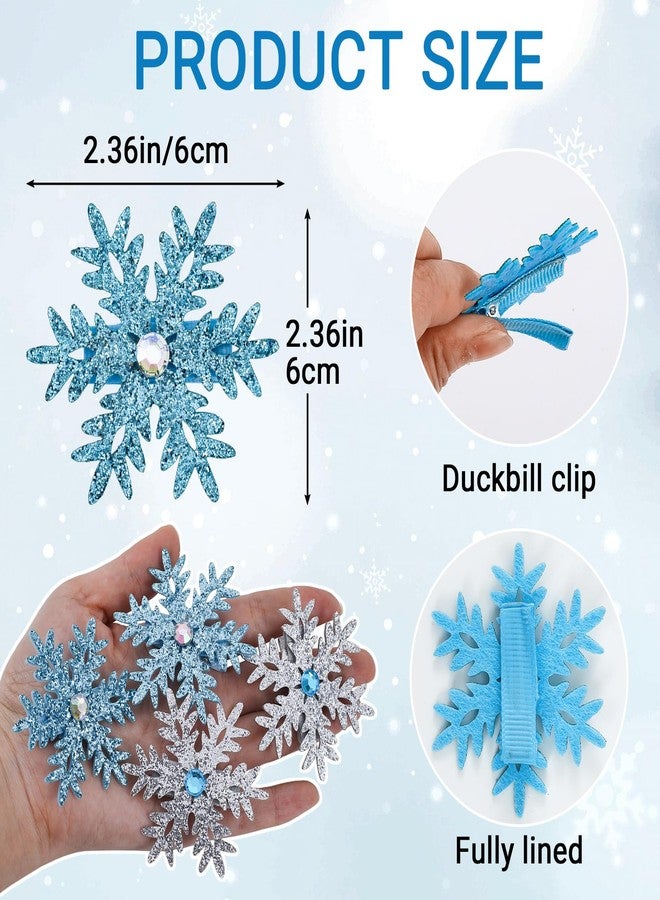 OIIKI 6pcs Large Snowflake Hair Clips, Sparkly Snowflakes Barrettes for Women, Non-Slip Clip Winter Christmas Cosplay Frozen Hair Accessories for Long Short Thin Thick Hairstyles- Blue & Silver - Image 2