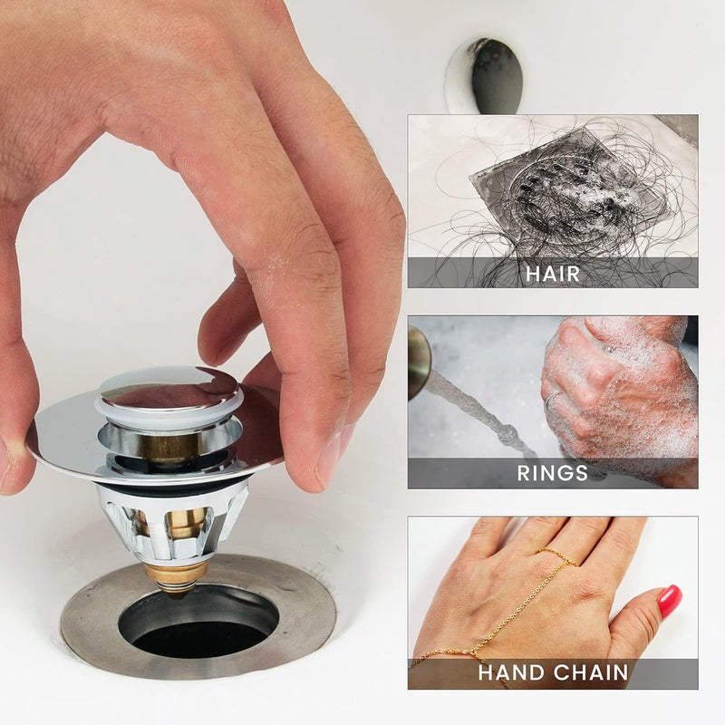 klarako Universal Bathroom Sink Stopper, 1.1~1.5” Bathtub Stopper for Kitchen Bathtub Sink Drains Anti Clogging Sink Drain Filter with Hair Catcher (Silver) - Image 2