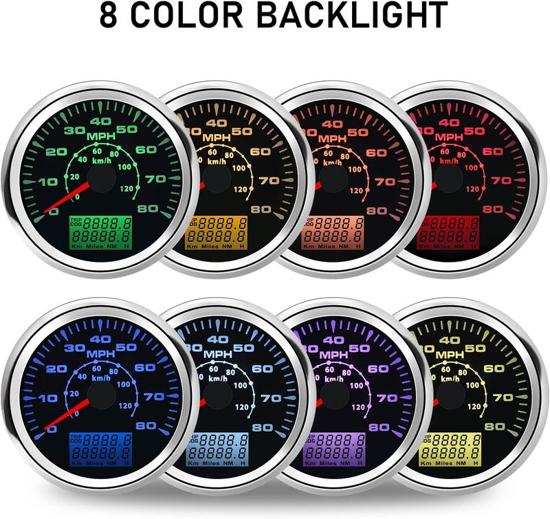 Geloo 85MM Boat GPS Speedometer Gauge - MPH & KM/H Speedometer, Waterproof Odometer for Car, Truck, Boat & Motorcycle - 7 Color Backlight, 9-32V - Image 2
