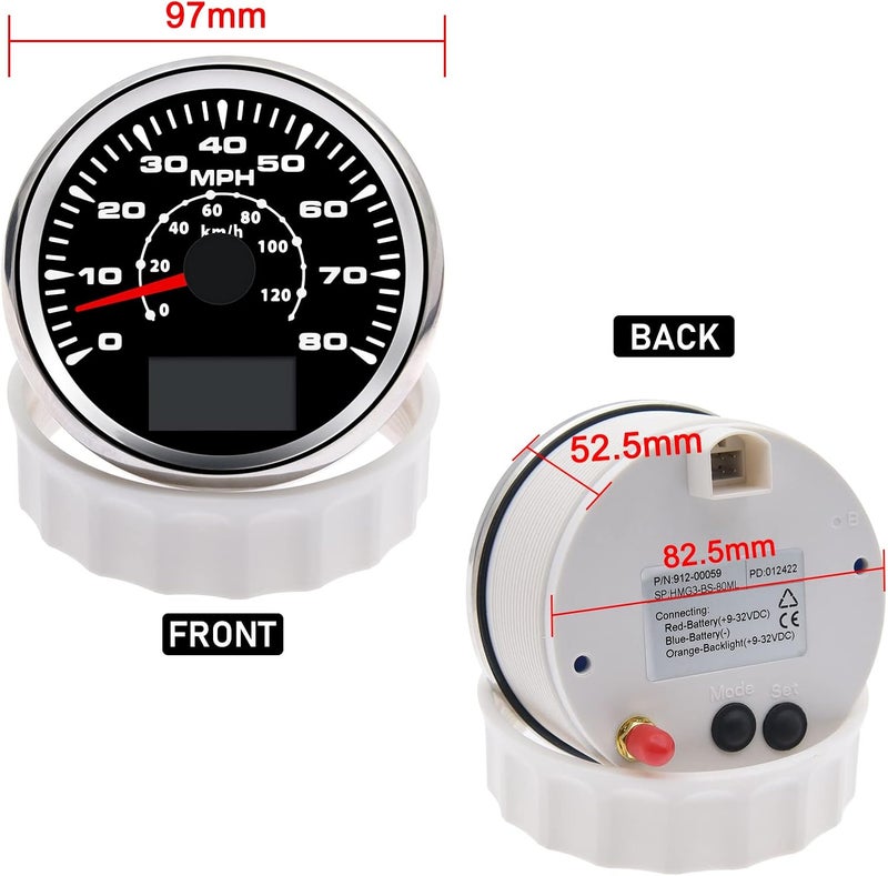 Geloo 85MM Boat GPS Speedometer Gauge - MPH & KM/H Speedometer, Waterproof Odometer for Car, Truck, Boat & Motorcycle - 7 Color Backlight, 9-32V - Image 3