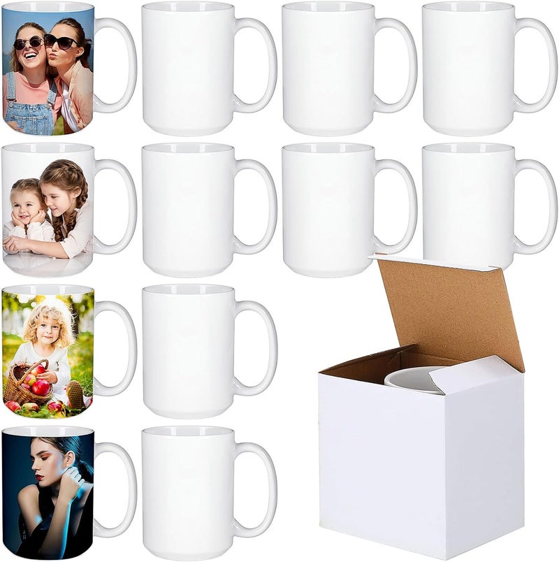 KisSealed Set of 12 Sublimation Mugs Blank15oz Coffee Mugs White Ceramic Sublimacion Cups with BoxBulk Mugs for Coffee Tea Latte Hot CocoaTazas Para Sublimacion - Image 1