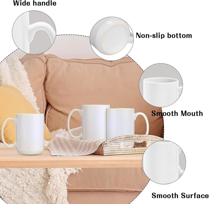KisSealed Set of 12 Sublimation Mugs Blank15oz Coffee Mugs White Ceramic Sublimacion Cups with BoxBulk Mugs for Coffee Tea Latte Hot CocoaTazas Para Sublimacion - Image 3