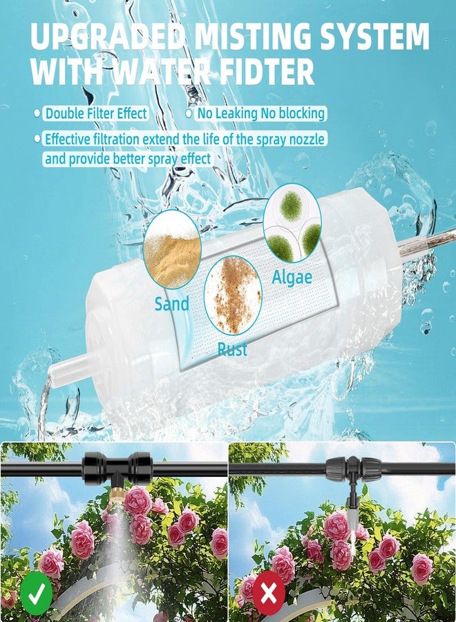 lucdnc 50FT Misters for Outside Patio Outdoor Misting System with Water Filter Automatic Cooling Patio Greenhouse Fan BBQ Pool Mist Kit for Irrigation Garden Durable All-Weather 1/4" Tubing - Image 5