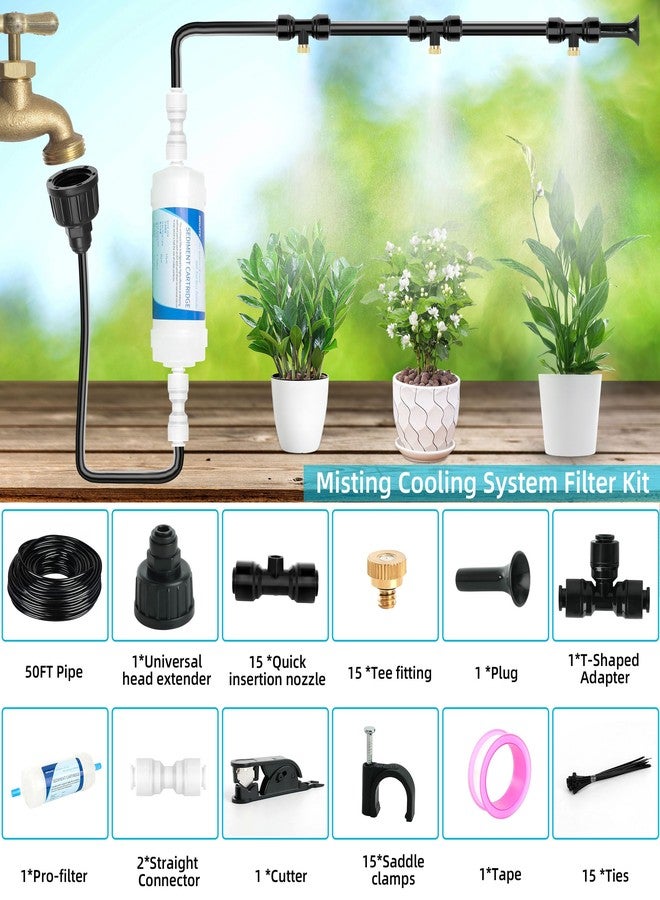 lucdnc 50FT Misters for Outside Patio Outdoor Misting System with Water Filter Automatic Cooling Patio Greenhouse Fan BBQ Pool Mist Kit for Irrigation Garden Durable All-Weather 1/4" Tubing - Image 4