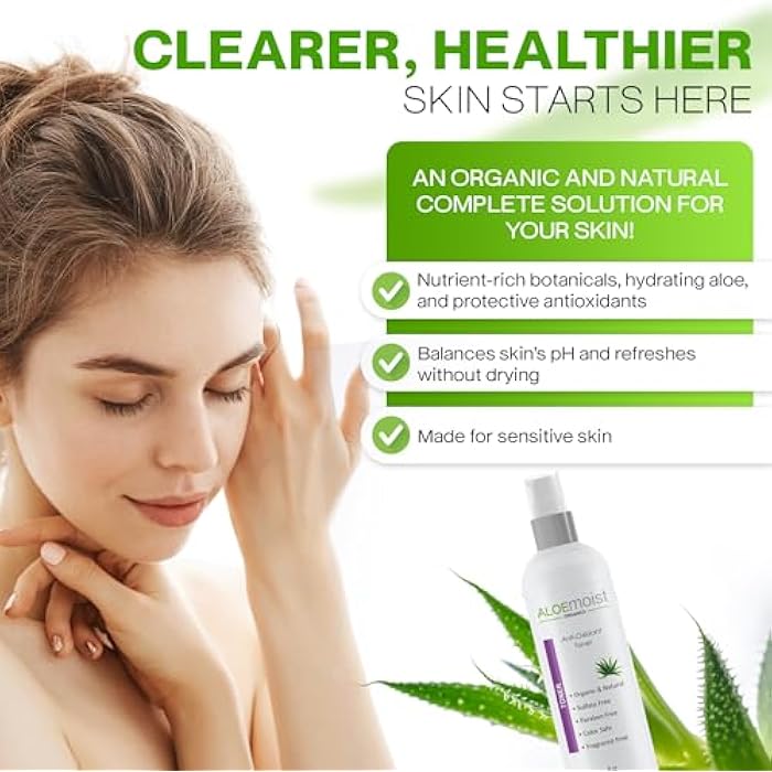 AloeMoist Aloe Vera Toner for Sensitive Skin: Hydrating Facial Toner for Women Anti Aging Dry, Oily & Acne Prone Skin with Soothing Aloe Vera, Pore Minimizing Witch Hazel, pH Balancing Antioxidant Green Tea 8oz - Image 4