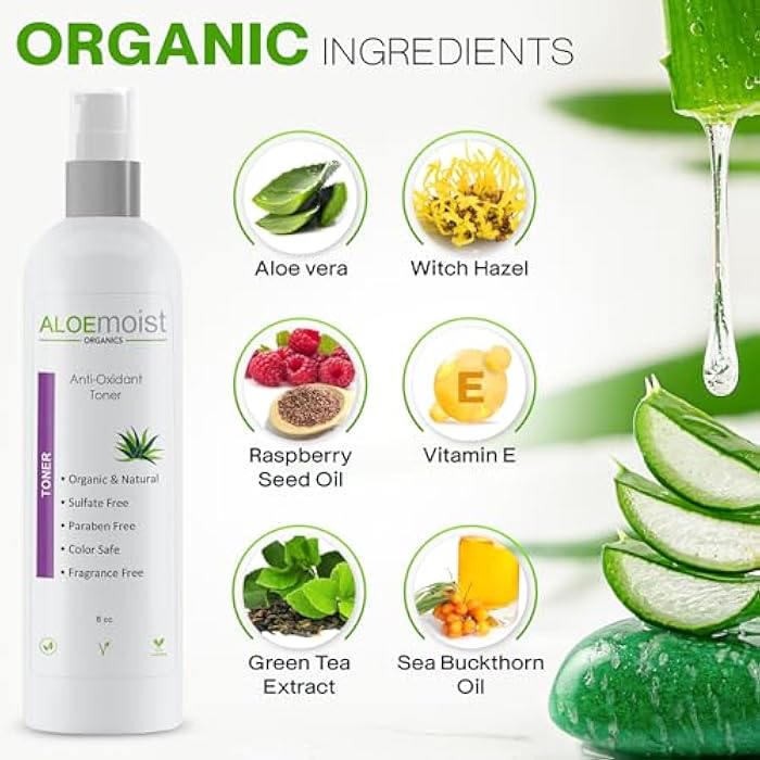 AloeMoist Aloe Vera Toner for Sensitive Skin: Hydrating Facial Toner for Women Anti Aging Dry, Oily & Acne Prone Skin with Soothing Aloe Vera, Pore Minimizing Witch Hazel, pH Balancing Antioxidant Green Tea 8oz - Image 2