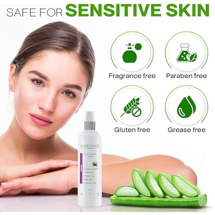 AloeMoist Aloe Vera Toner for Sensitive Skin: Hydrating Facial Toner for Women Anti Aging Dry, Oily & Acne Prone Skin with Soothing Aloe Vera, Pore Minimizing Witch Hazel, pH Balancing Antioxidant Green Tea 8oz - Image 5