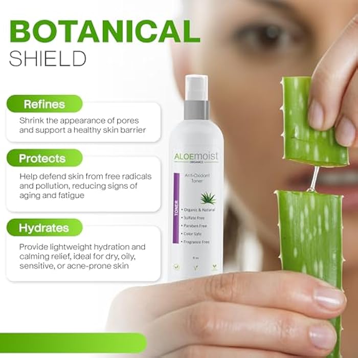 AloeMoist Aloe Vera Toner for Sensitive Skin: Hydrating Facial Toner for Women Anti Aging Dry, Oily & Acne Prone Skin with Soothing Aloe Vera, Pore Minimizing Witch Hazel, pH Balancing Antioxidant Green Tea 8oz - Image 3