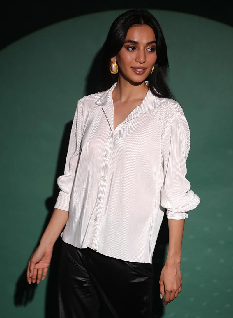 PINACOLADA  Women's Chalk White Pleated Shirt for Women | Best Price UAE