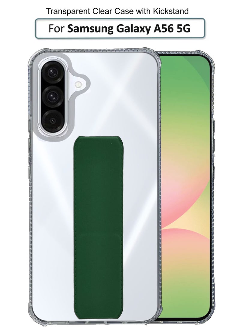 GMATE For Samsung Galaxy A56 5G - Transparent Shock Proof Silicone- Magnetic Case With Hand Grip Holder & Kickstand -Clear/Green - Image 1