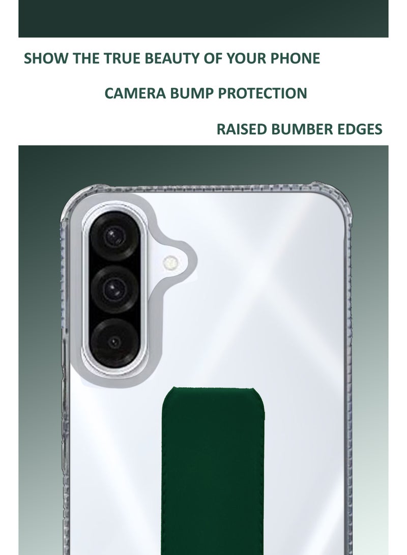 GMATE For Samsung Galaxy A56 5G - Transparent Shock Proof Silicone- Magnetic Case With Hand Grip Holder & Kickstand -Clear/Green - Image 4
