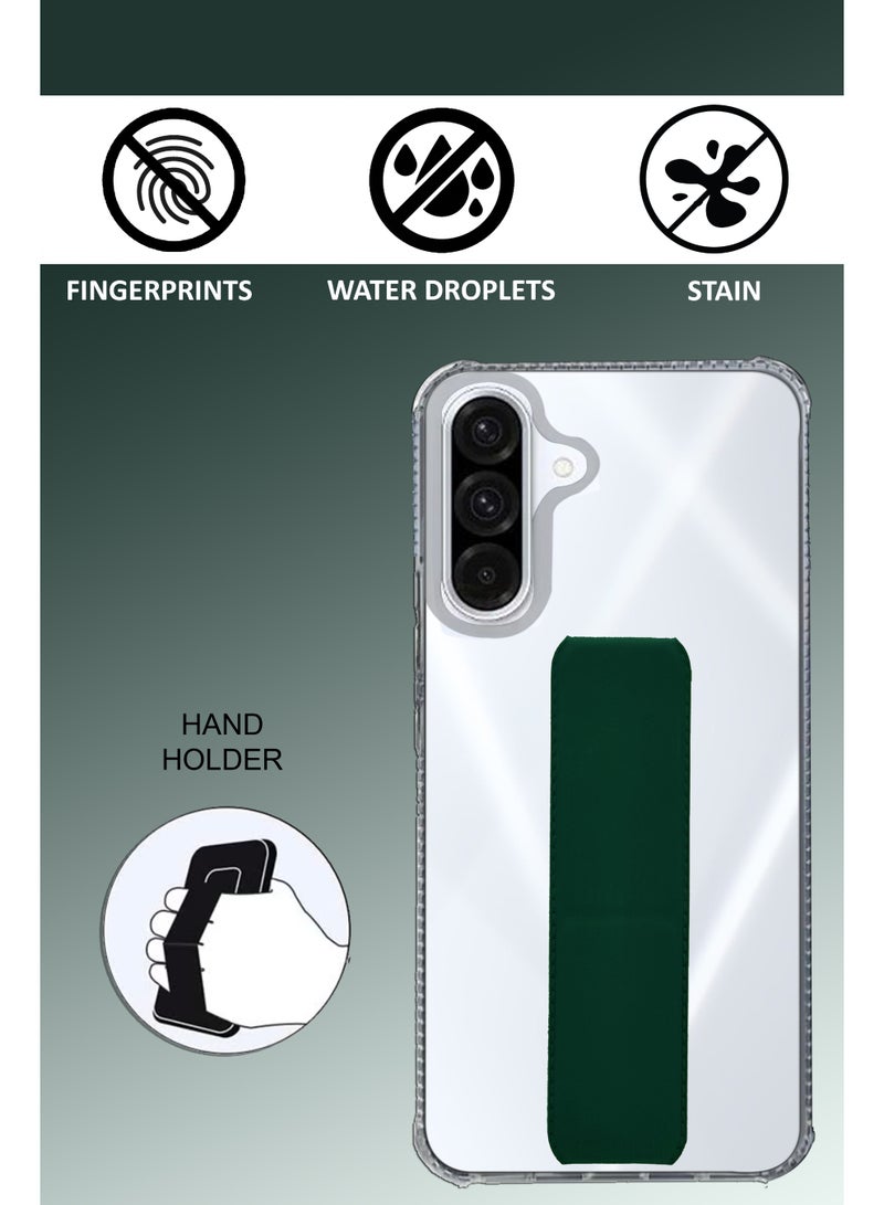 GMATE For Samsung Galaxy A56 5G - Transparent Shock Proof Silicone- Magnetic Case With Hand Grip Holder & Kickstand -Clear/Green - Image 2
