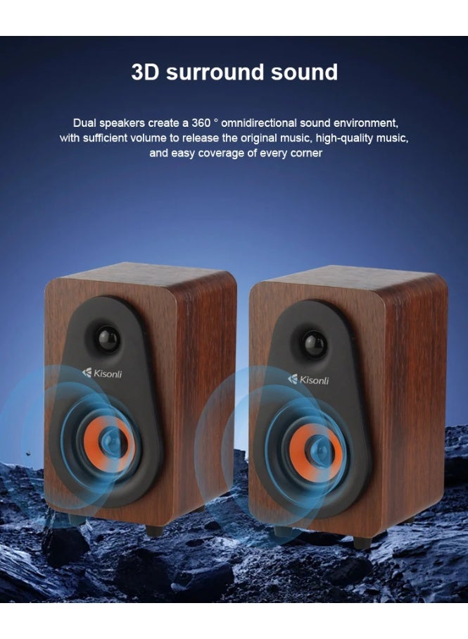 Kisonli T-009 Wooden USB 2.0 Stereo Speaker – New Elegant Design with Balanced Audio & AUX Input - Image 5