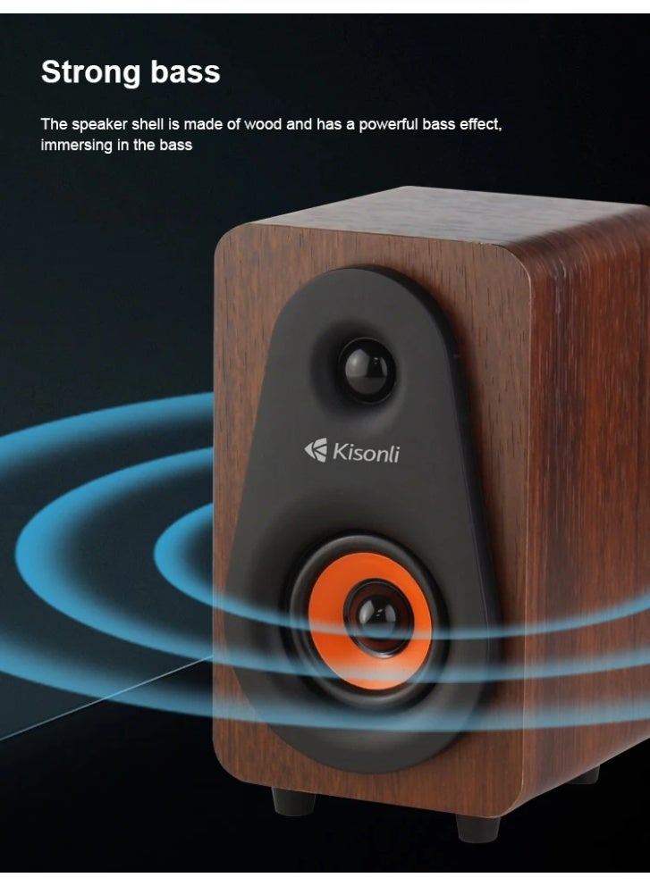 Kisonli T-009 Wooden USB 2.0 Stereo Speaker – New Elegant Design with Balanced Audio & AUX Input - Image 4