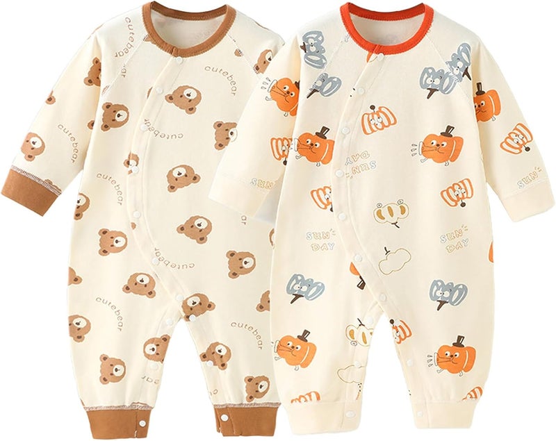 ZONEY Newborn Baby Boy Girl Organic Cotton Bodysuit Long Sleeve Jumpsuit 2-Pack - Image 1