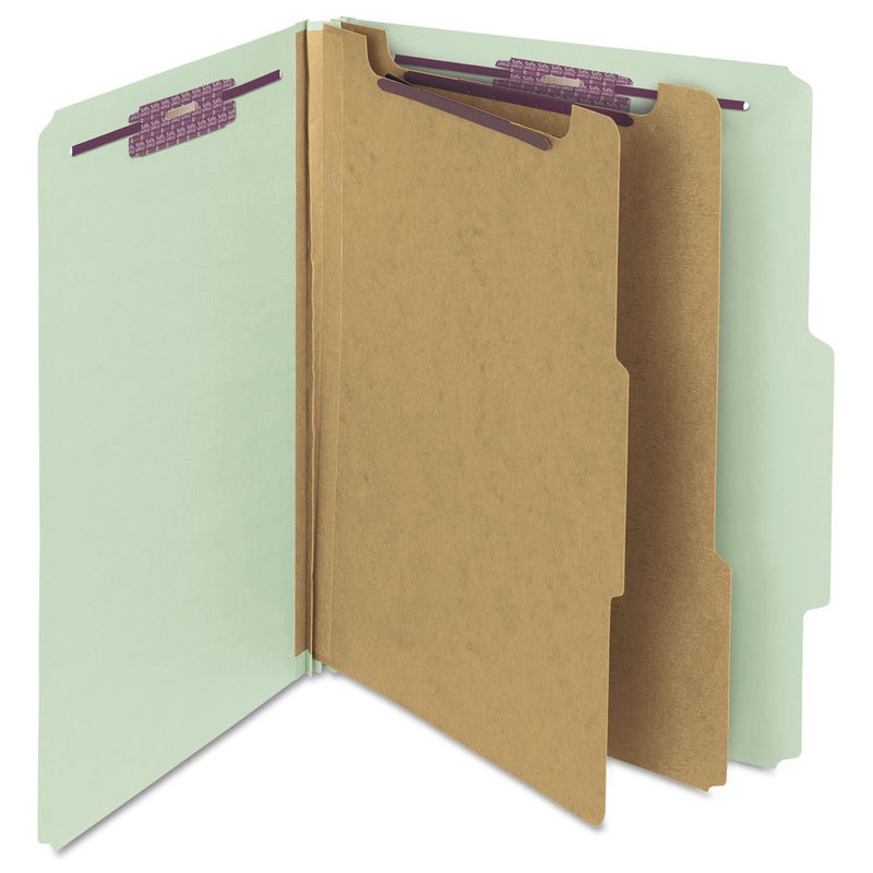 Smead Pressboard Classification File Folder with SafeSHIELD Fasteners, 2 Dividers, 2" Expansion, Letter Size, Gray/Green, 10 per Box (14076) - Image 2