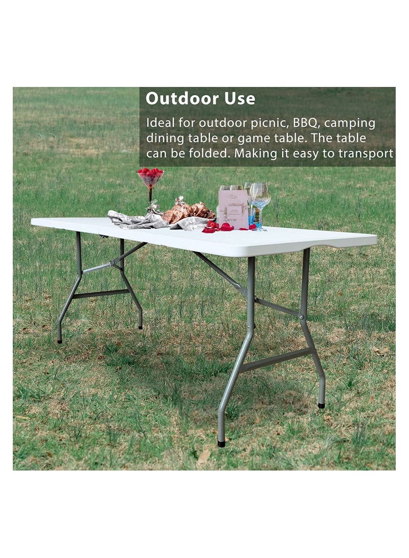 DubaiGallery 6 Foot Folding Table, 6ft x 30 inch Plastic Foldable Table Portable with Handle, Fold-in-Half Heavy Duty Utility Table, Bi-Folding Table Picnic Party Dining Camping Indoor Outdoor, White(6ft) - Image 3