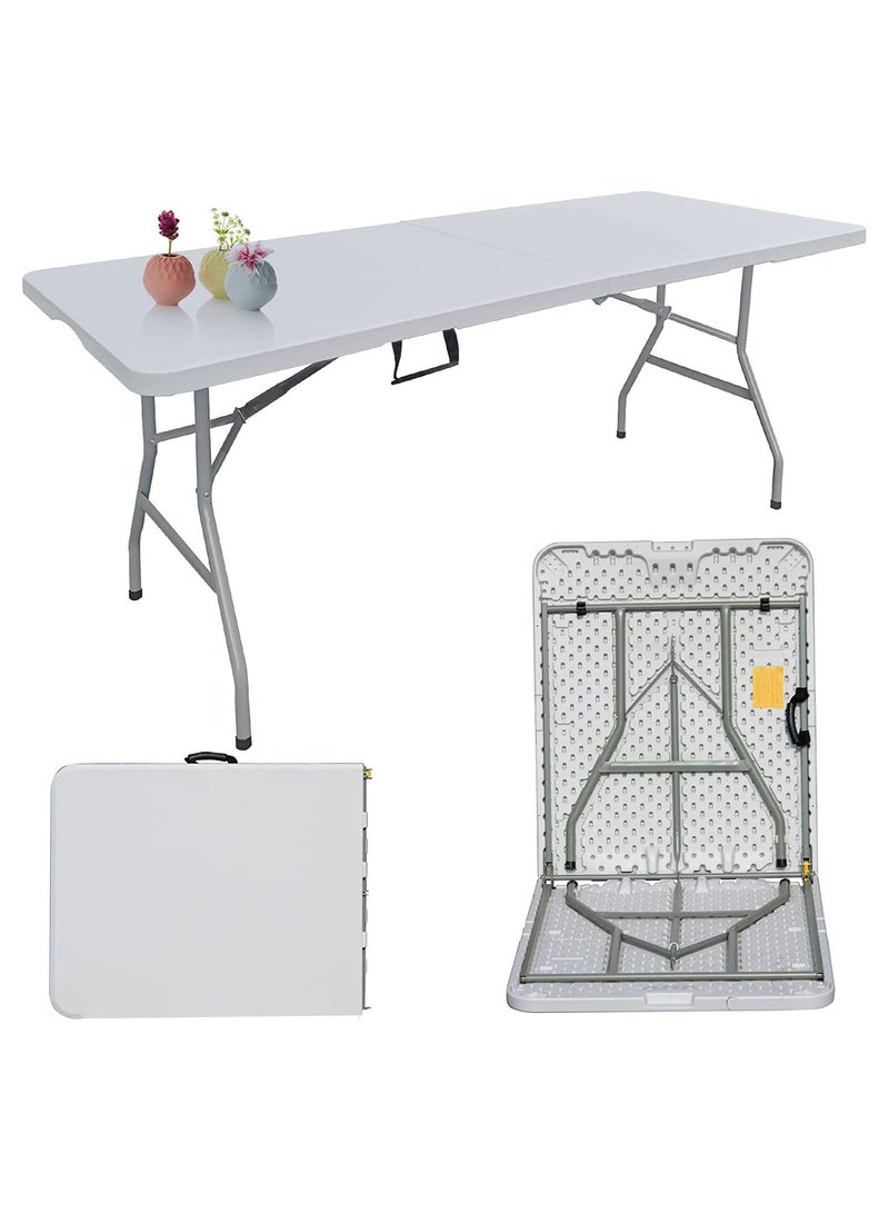 DubaiGallery 6 Foot Folding Table, 6ft x 30 inch Plastic Foldable Table Portable with Handle, Fold-in-Half Heavy Duty Utility Table, Bi-Folding Table Picnic Party Dining Camping Indoor Outdoor, White(6ft) - Image 2