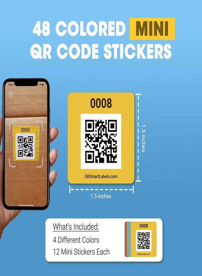 Smart Labels SmartLabels | Small QR Code Stickers | Mini 1.5 x 1.5 inch QR Code Labels | Made in The USA | Multicolor Pack for Easy Inventory Management, Organization, and Packing Labels for Moving (Pack of 48) - Image 2