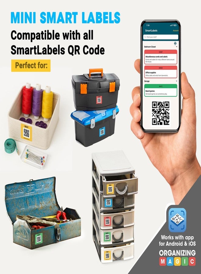 Smart Labels SmartLabels | Small QR Code Stickers | Mini 1.5 x 1.5 inch QR Code Labels | Made in The USA | Multicolor Pack for Easy Inventory Management, Organization, and Packing Labels for Moving (Pack of 48) - Image 3