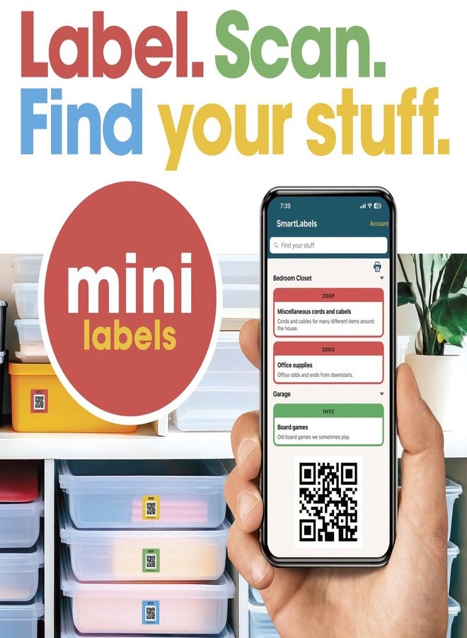 Smart Labels SmartLabels | Small QR Code Stickers | Mini 1.5 x 1.5 inch QR Code Labels | Made in The USA | Multicolor Pack for Easy Inventory Management, Organization, and Packing Labels for Moving (Pack of 48) - Image 1