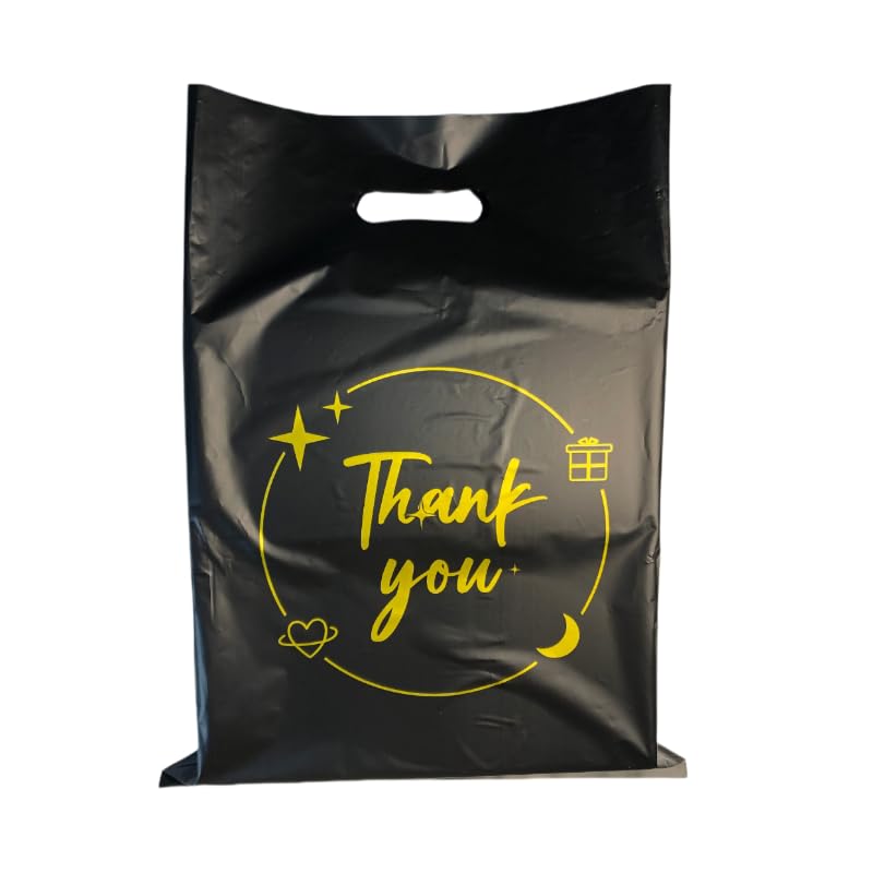 ROSEBB 100PCS Black Thank You Gift bag, reusable plastic bag with suitable for boutiques,retail shopping,weddings, birthdays,Thanksgiving,Christmas,business gifts, stores,party and boutique bags,(6"x8") - Image 1