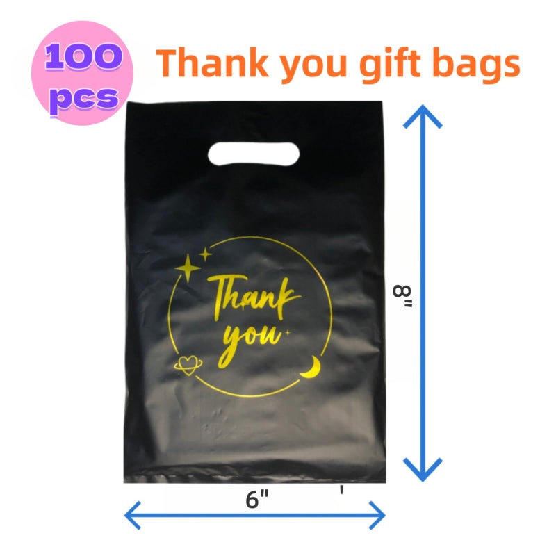 ROSEBB 100PCS Black Thank You Gift bag, reusable plastic bag with suitable for boutiques,retail shopping,weddings, birthdays,Thanksgiving,Christmas,business gifts, stores,party and boutique bags,(6"x8") - Image 2