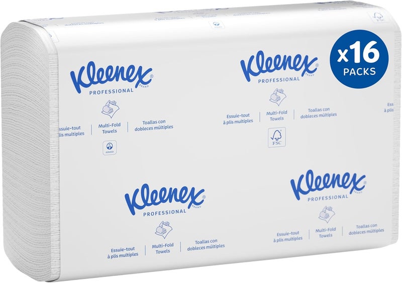 Kleenex مناديل كلينكس الاحترافية متعددة الطيات، 1-طبقة، 150 ورقة لكل عبوة، علبة من 16 عبوة - Image 1