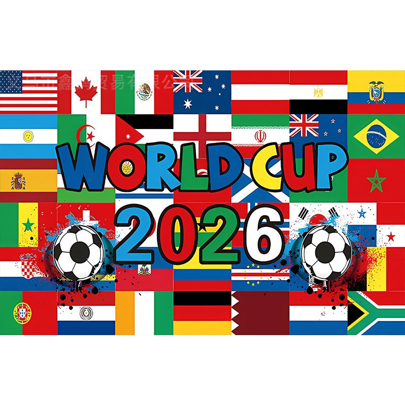 وو خلفية حفلات كرة القدم 2026 مقاس 150×210 سم، بانر حائط كبير بتصميم كروي، ديكور للتصوير وحفلات مشاهدة المباريات وأعياد الميلاد والمنزل والمقهى - Image 1