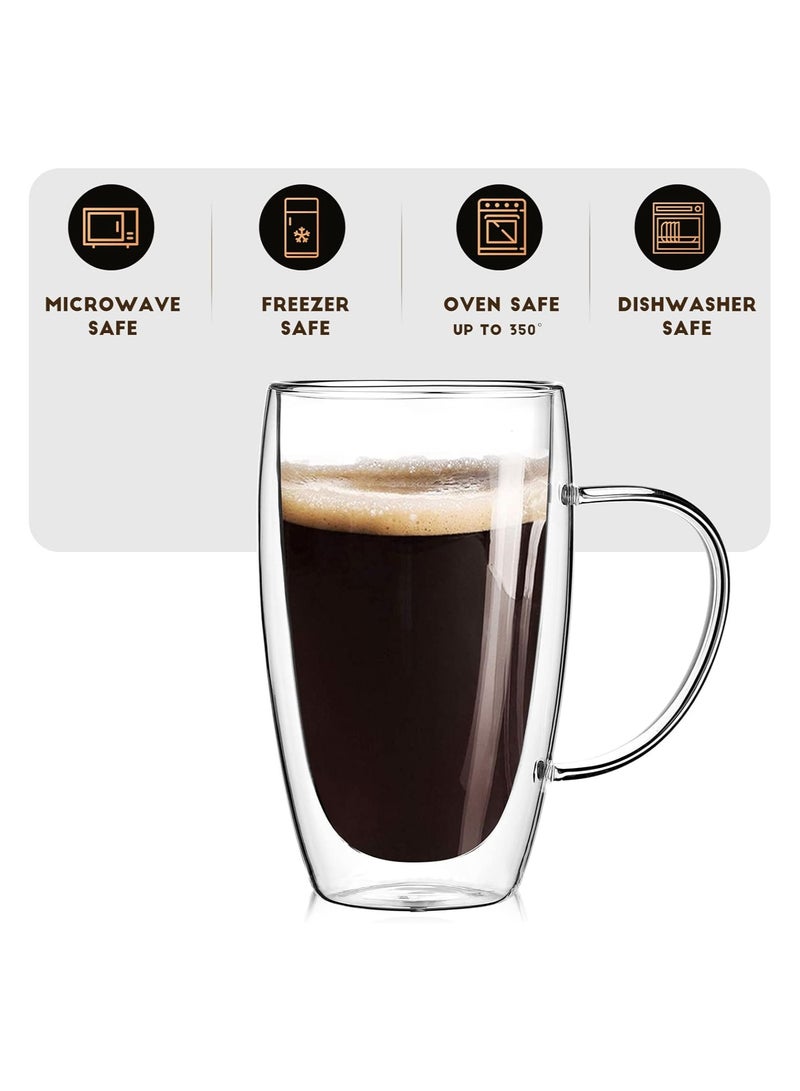 HOME ZONE 2-Pack 15 Oz Double Walled Glass Coffee Mugs with Handle Large Insulated Layer Coffee Cups Clear Borosilicate Mugs Perfect for Cappuccino Tea Latte Espresso Hot Beverage Microwave Safe - Image 5