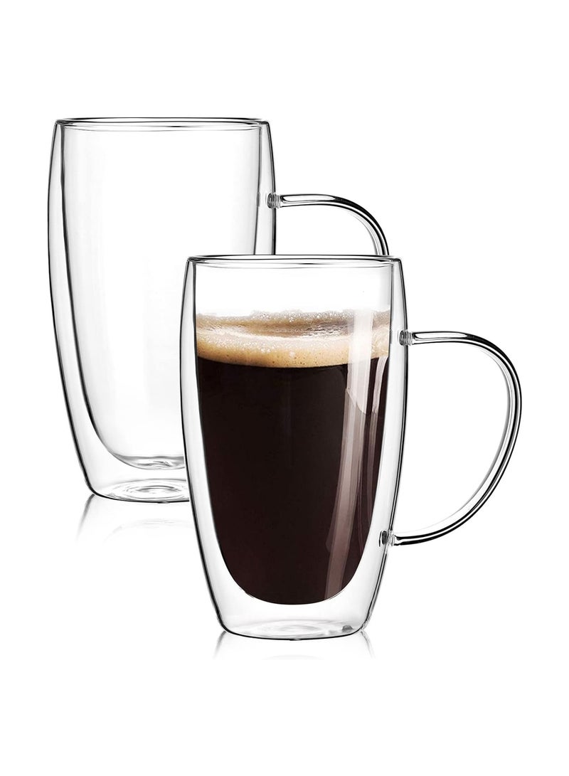 HOME ZONE 2-Pack 15 Oz Double Walled Glass Coffee Mugs with Handle Large Insulated Layer Coffee Cups Clear Borosilicate Mugs Perfect for Cappuccino Tea Latte Espresso Hot Beverage Microwave Safe - Image 1