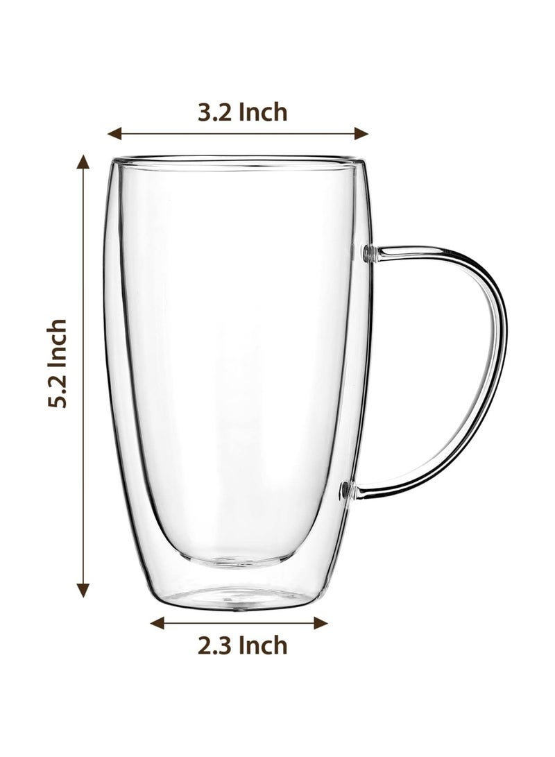 HOME ZONE 2-Pack 15 Oz Double Walled Glass Coffee Mugs with Handle Large Insulated Layer Coffee Cups Clear Borosilicate Mugs Perfect for Cappuccino Tea Latte Espresso Hot Beverage Microwave Safe - Image 2