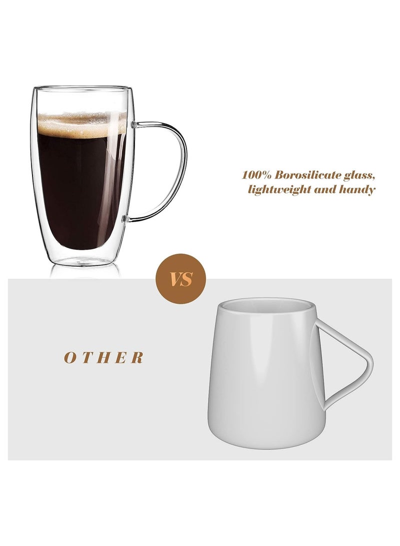 HOME ZONE 2-Pack 15 Oz Double Walled Glass Coffee Mugs with Handle Large Insulated Layer Coffee Cups Clear Borosilicate Mugs Perfect for Cappuccino Tea Latte Espresso Hot Beverage Microwave Safe - Image 3