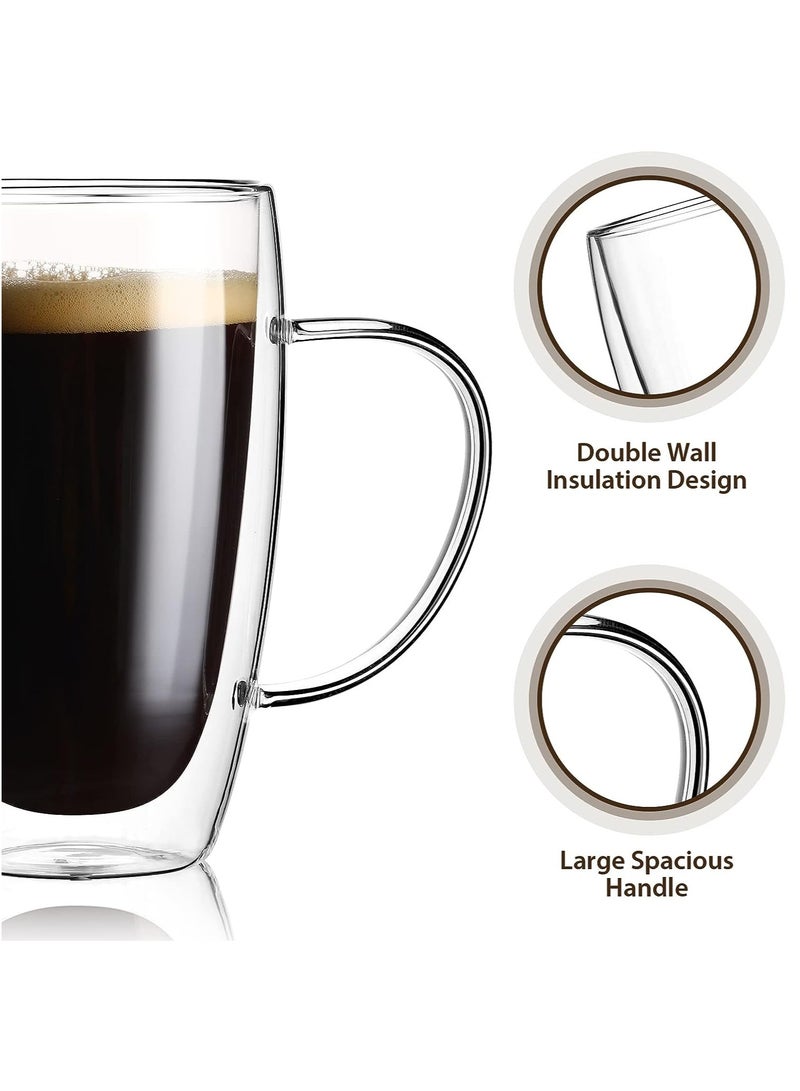 HOME ZONE 2-Pack 15 Oz Double Walled Glass Coffee Mugs with Handle Large Insulated Layer Coffee Cups Clear Borosilicate Mugs Perfect for Cappuccino Tea Latte Espresso Hot Beverage Microwave Safe - Image 4