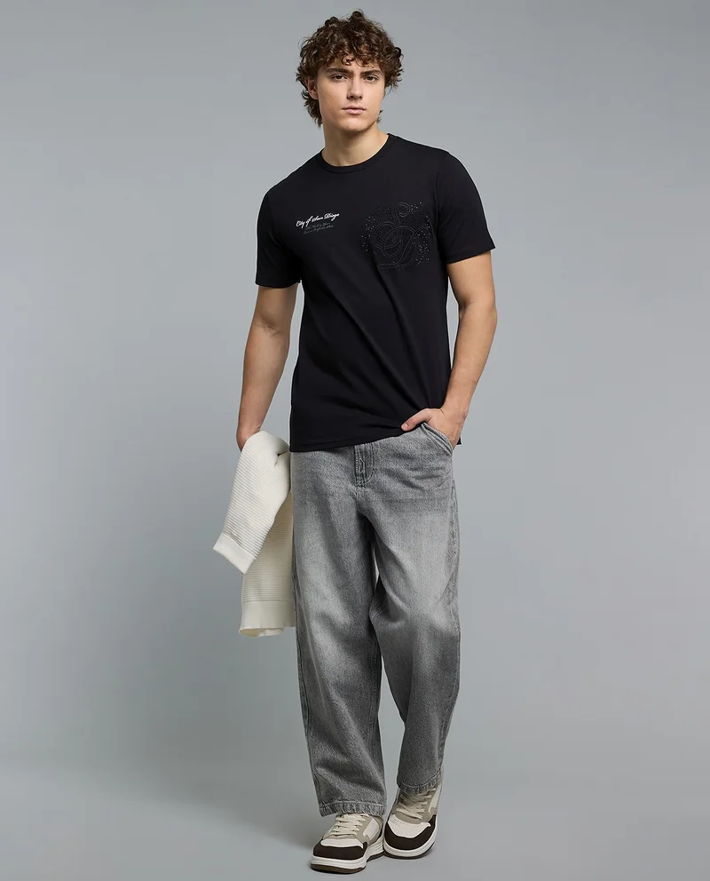 R&b Embellished T-Shirt with Crew Neck and Short Sleeves
