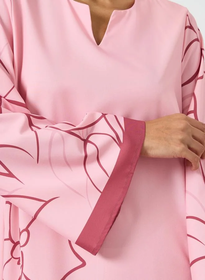 Amirah Pink Pink Floral Print A-Line Jalabiya for Women | Best Price UAE