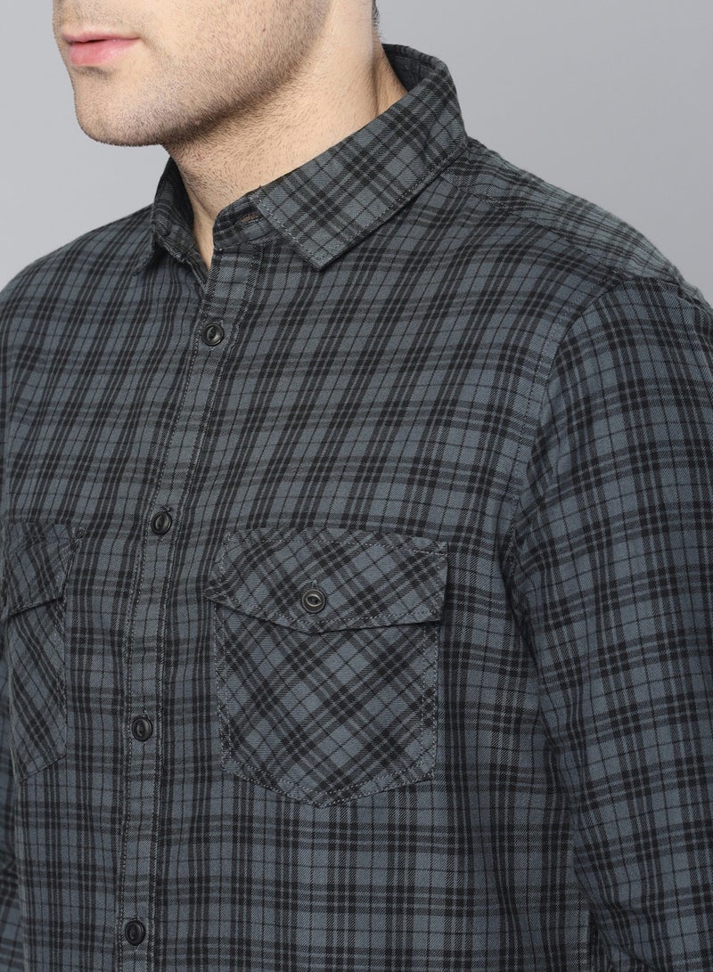 Dennis Lingo Men's Slim Fit Grey Casual Cotton Spread Shirt - Image 2