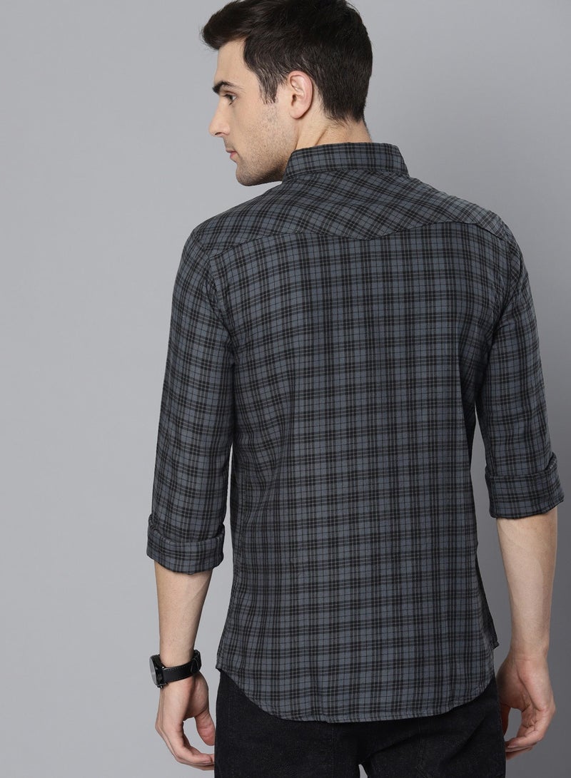 Dennis Lingo Men's Slim Fit Grey Casual Cotton Spread Shirt - Image 5