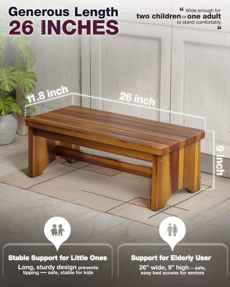 FANATU Extra Wide 26in Wooden Step Stool, Heavy Duty One Step Stool for Adults and Seniors, Holds Up to 550 lbs, Reinforced Cross Bar, Non-Skid Surface (Walnut) - Image 2