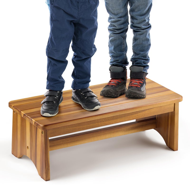 FANATU Extra Wide 26in Wooden Step Stool, Heavy Duty One Step Stool for Adults and Seniors, Holds Up to 550 lbs, Reinforced Cross Bar, Non-Skid Surface (Walnut) - Image 1