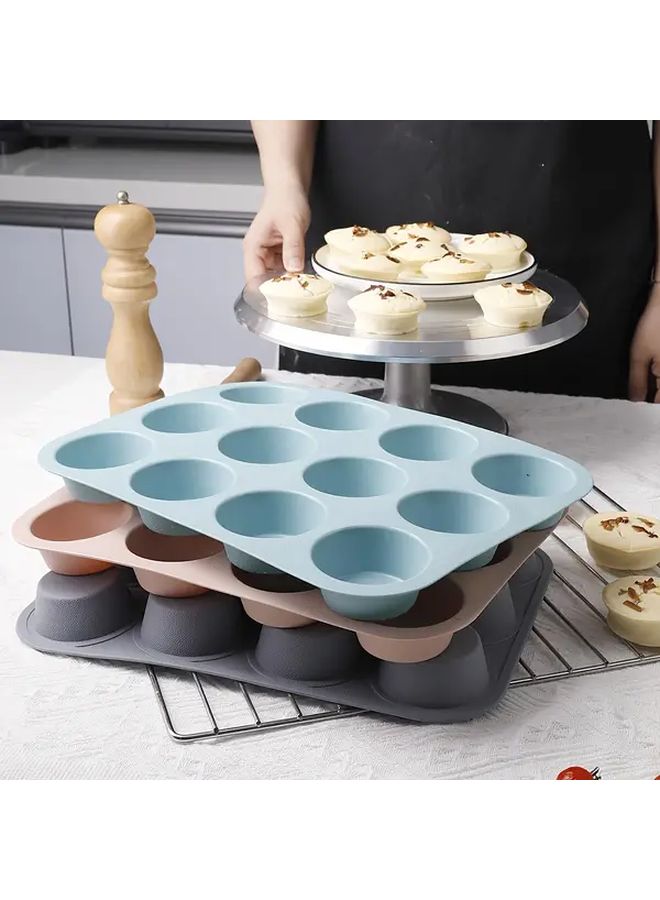Grey Silicone Muffin And Cupcake Baking Pan 12 Cavity Round Cake Mold For DIY Desserts Perfect For Easter And Everyday Baking - Image 5