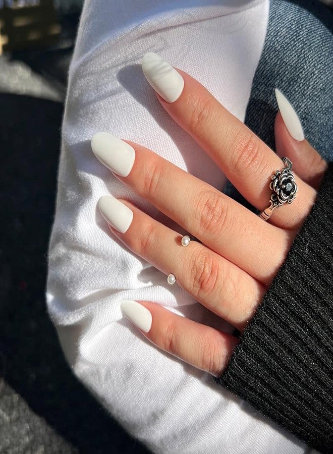 Gush Beauty Press On Nails | Reusable Extensions | Artificial Nails Set | Long Lasting Design | Glue Tabs and nail glue included | Pack of 24 Nails` | For women (Milky White - Medium Almond) - Image 1