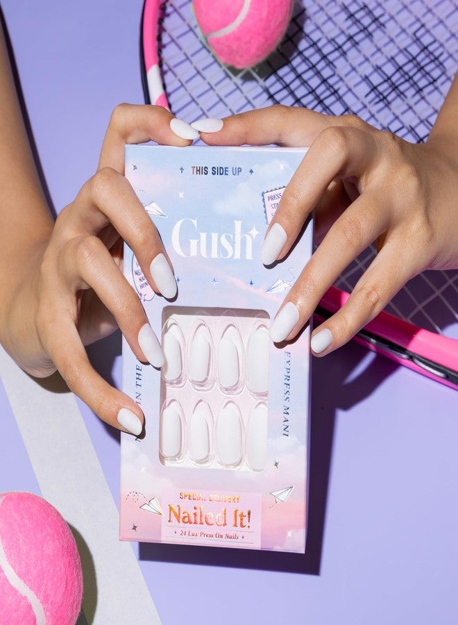 Gush Beauty Press On Nails | Reusable Extensions | Artificial Nails Set | Long Lasting Design | Glue Tabs and nail glue included | Pack of 24 Nails` | For women (Milky White - Medium Almond) - Image 2