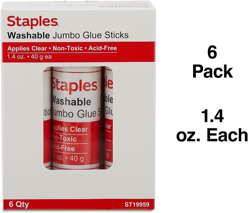 Staples 886374 Washable Glue Sticks Jumbo Clear 14 oz 6Pack 19959 - Image 2