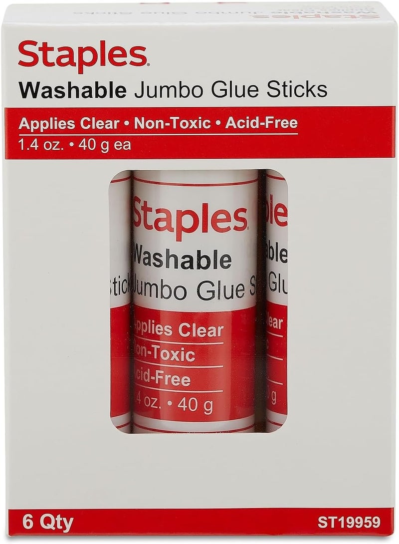 Staples 886374 Washable Glue Sticks Jumbo Clear 14 oz 6Pack 19959 - Image 1