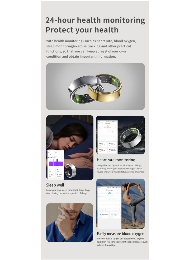 General - Smart Health Ring for Heart Rate BlodOxygen Sleep Monitoring all Weather Motion Calculation 24-hour Health Monitoring Protect Your Health Bright Silver No.19 - Image 1