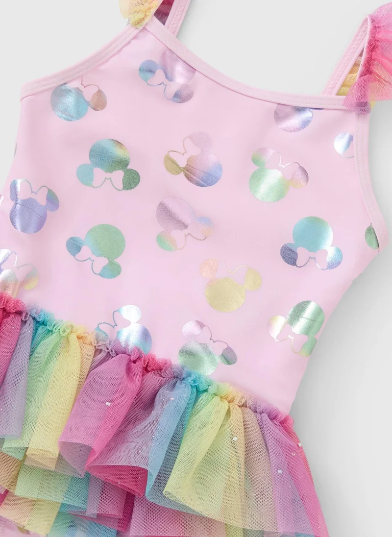Matalan Disney Girls Pink Minnie Mouse Tutu Swimming Costume