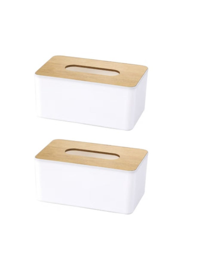 2PCS Rectangular Tissue Box Holder, Removable Wooden Tissue Paper Napkin Box Cover, Multi-Functional Container Storage Dispenser Organizer for Home Office Car Decor Restaurant Bathroom Countertop - Image 1