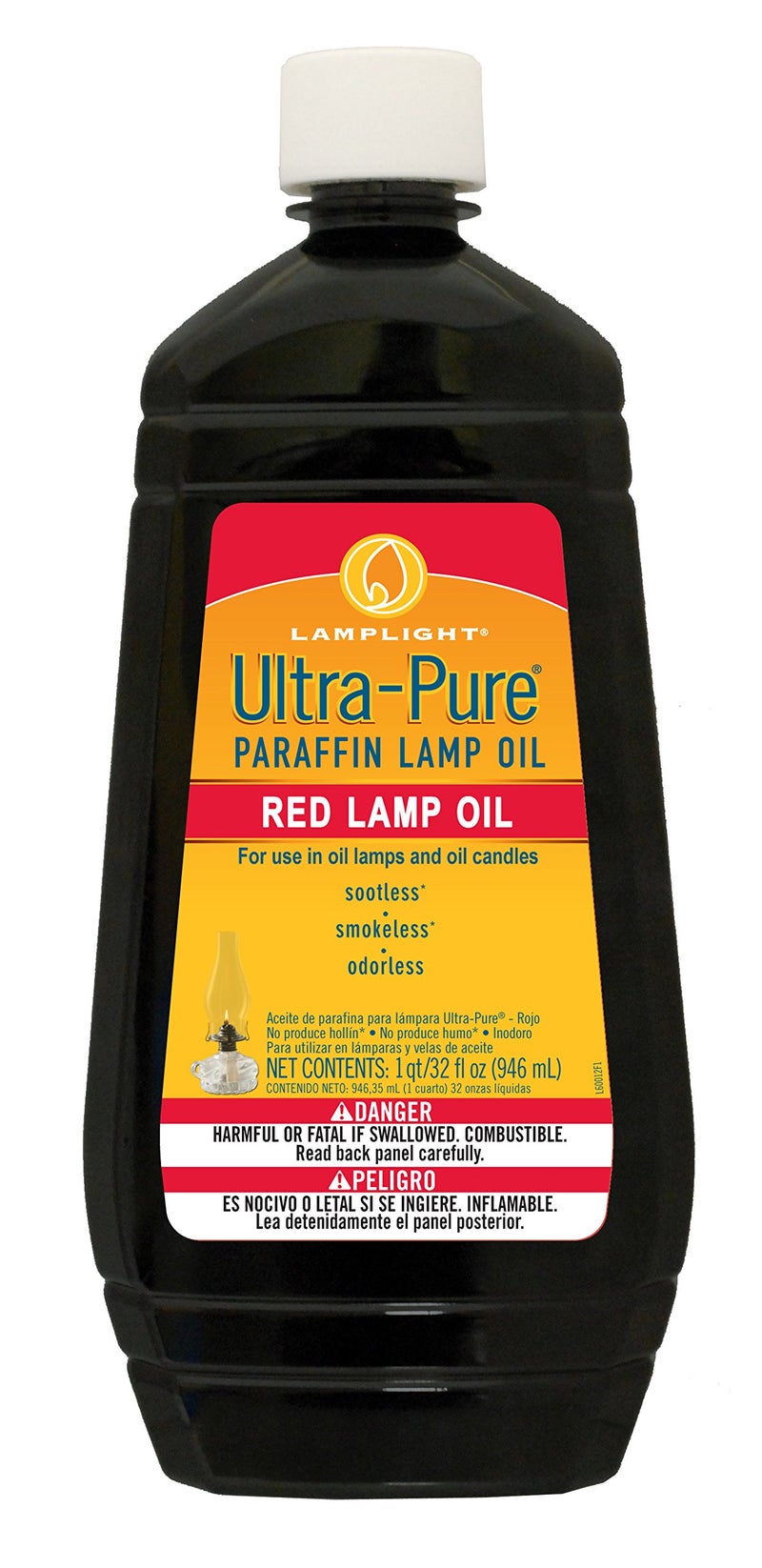 Lamplight ¼ Gallon (32 oz) Ultra-Pure Lamp Oil Red - liquid paraffin oil for indoor use, sootless, smokeless and odorless, emergency kit Red - Image 1